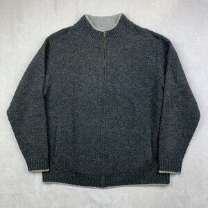 IrelandsEye Men Sweater Medium Gray Full Zip Long Sleeve 100% Lambswool Knitwear
